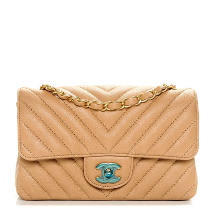 Chanel Calfskin Chevron Quilted Mini Rectangular Flap Dark Beige 1 of 7