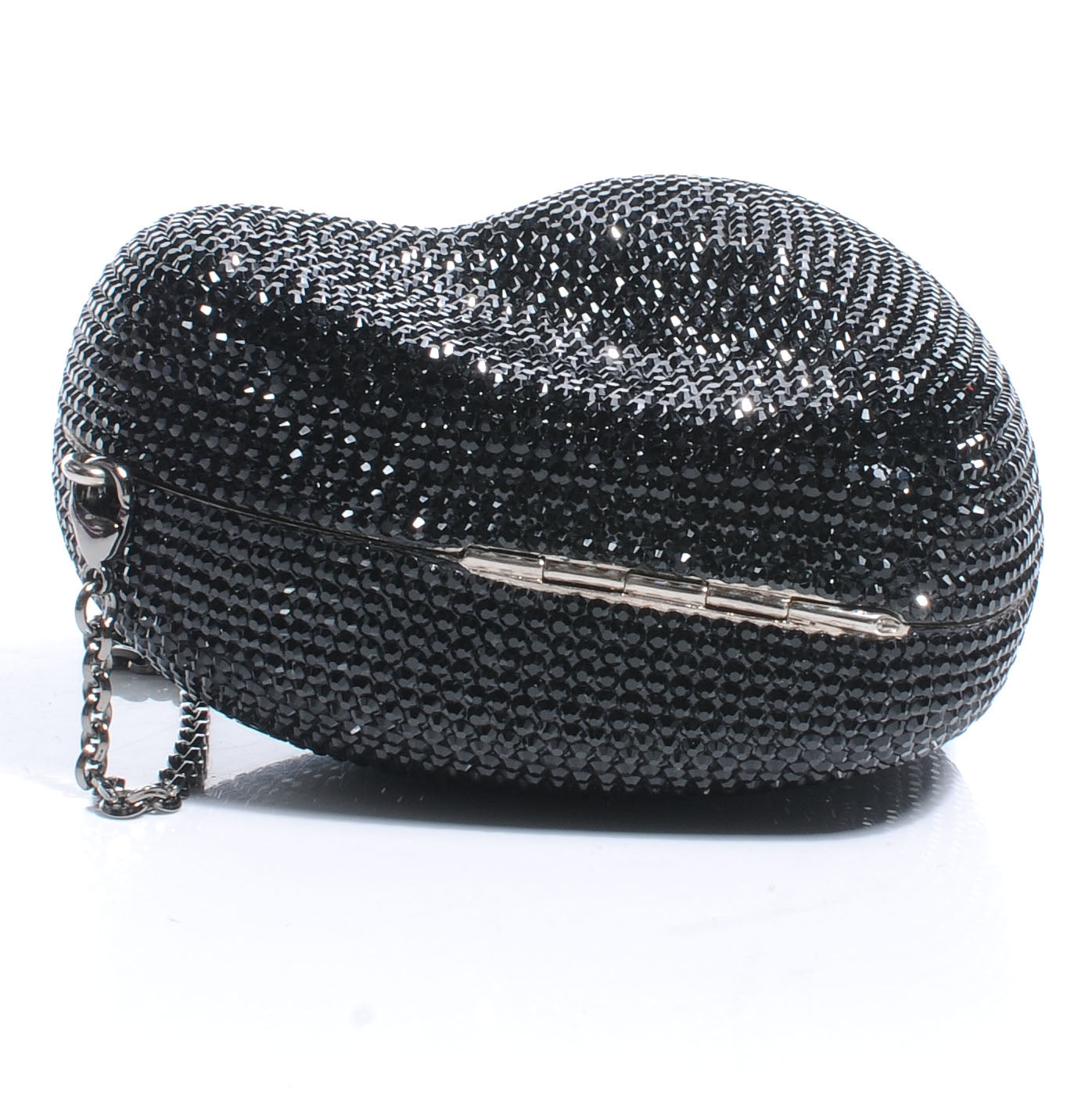 Crystal Heart Minaudiere Clutch Black