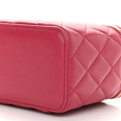 Chanel Lambskin Quilted Small Top Handle Vanity Case With Chain Dark Pink 10 of 11