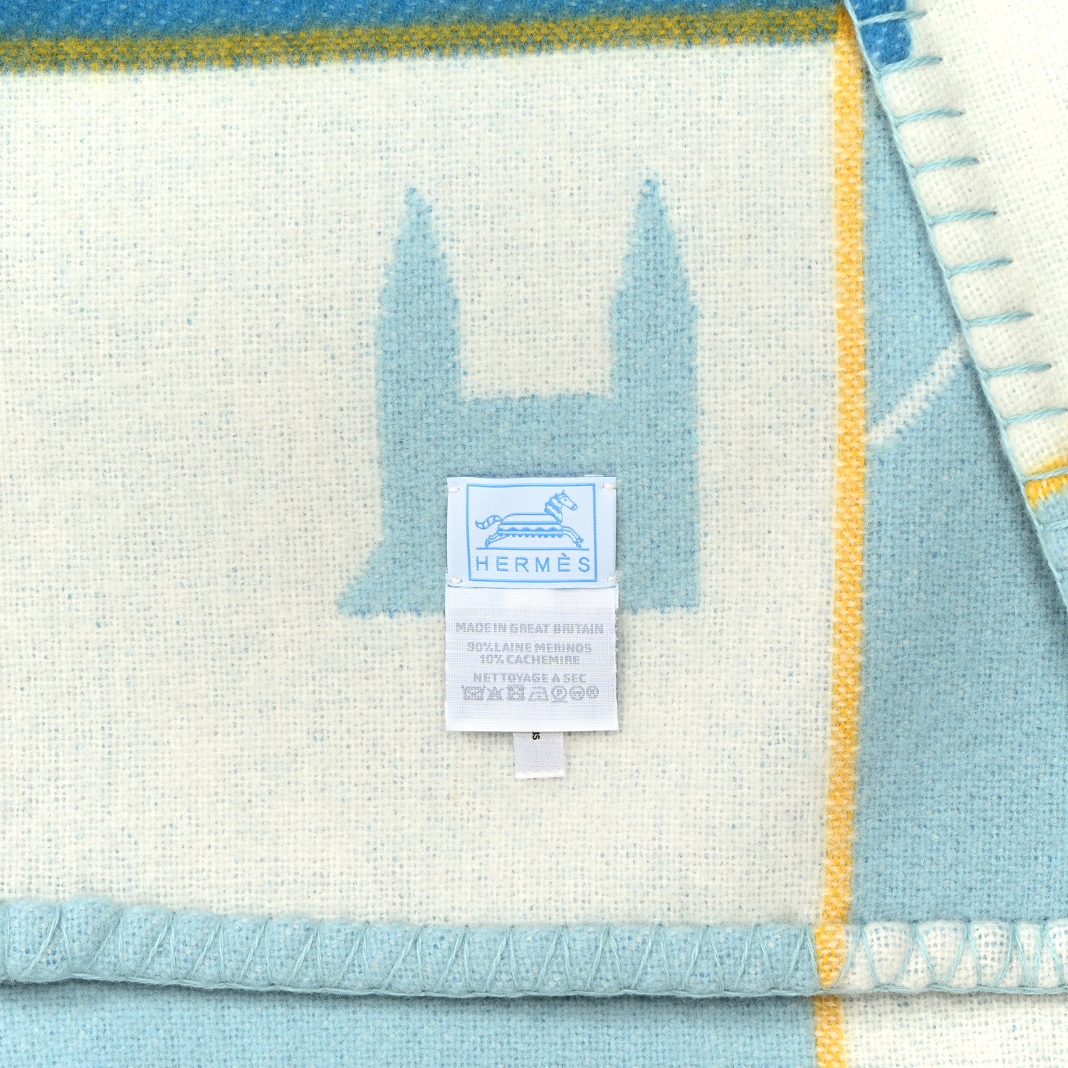 Hermes Wool Cashmere Avalon Epopee Blanket Bleu Paon Celadon 4 of 4