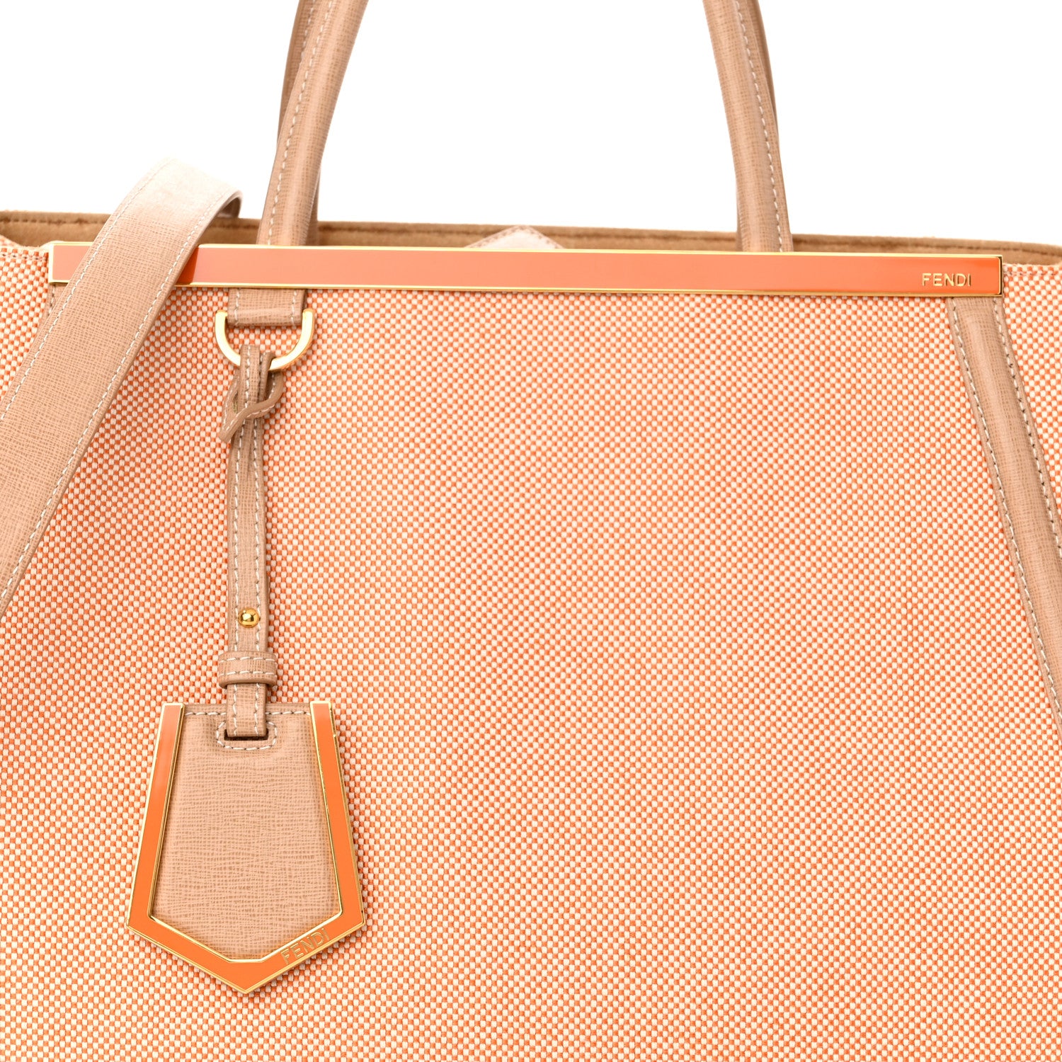 Fendi Canvas Vitello Regular 2Jours Tote Beige 10 of 12