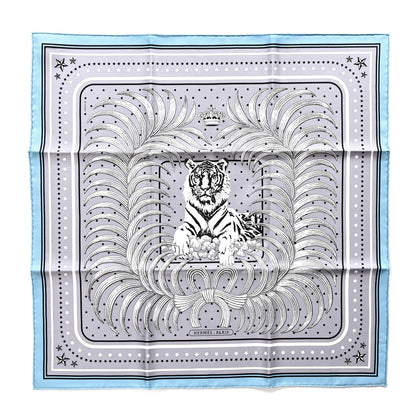 Hermes Silk Tigre Royal Bandana Scarf 55 Gris Bleu Grise Blanc 1 of 5