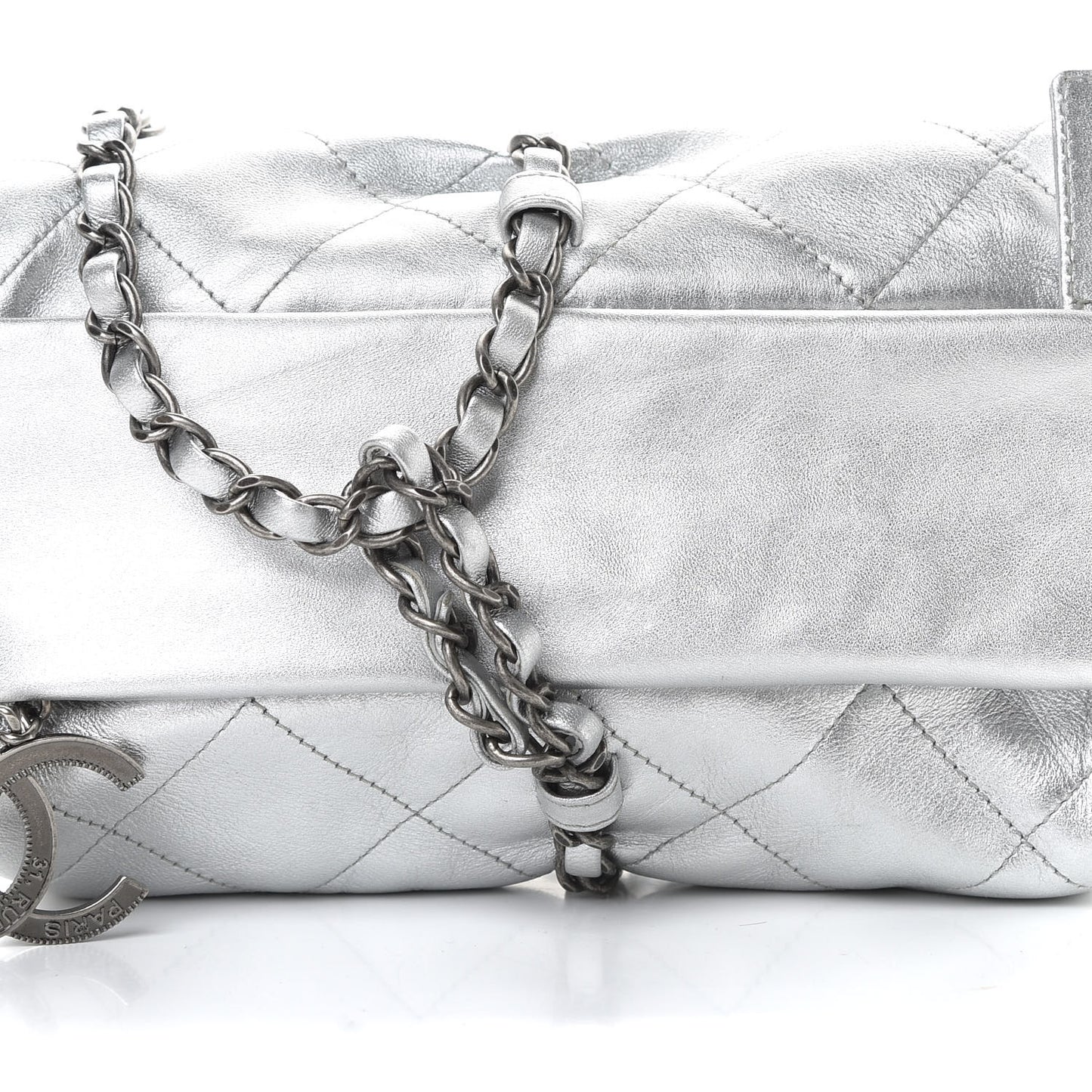 Metallic Calfskin Quilted Baluchon Silver