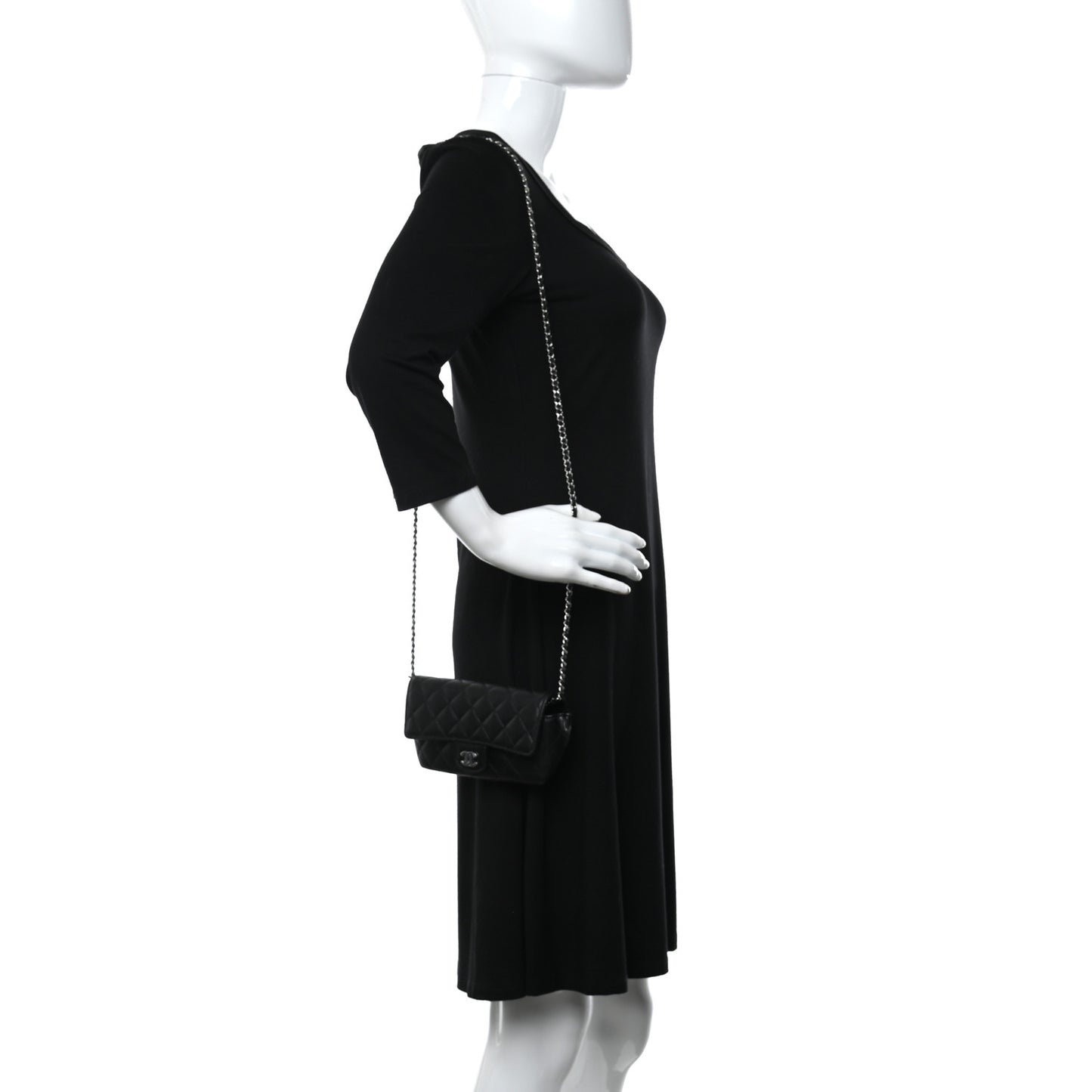 Caviar Quilted Glasses Case With Chain Black