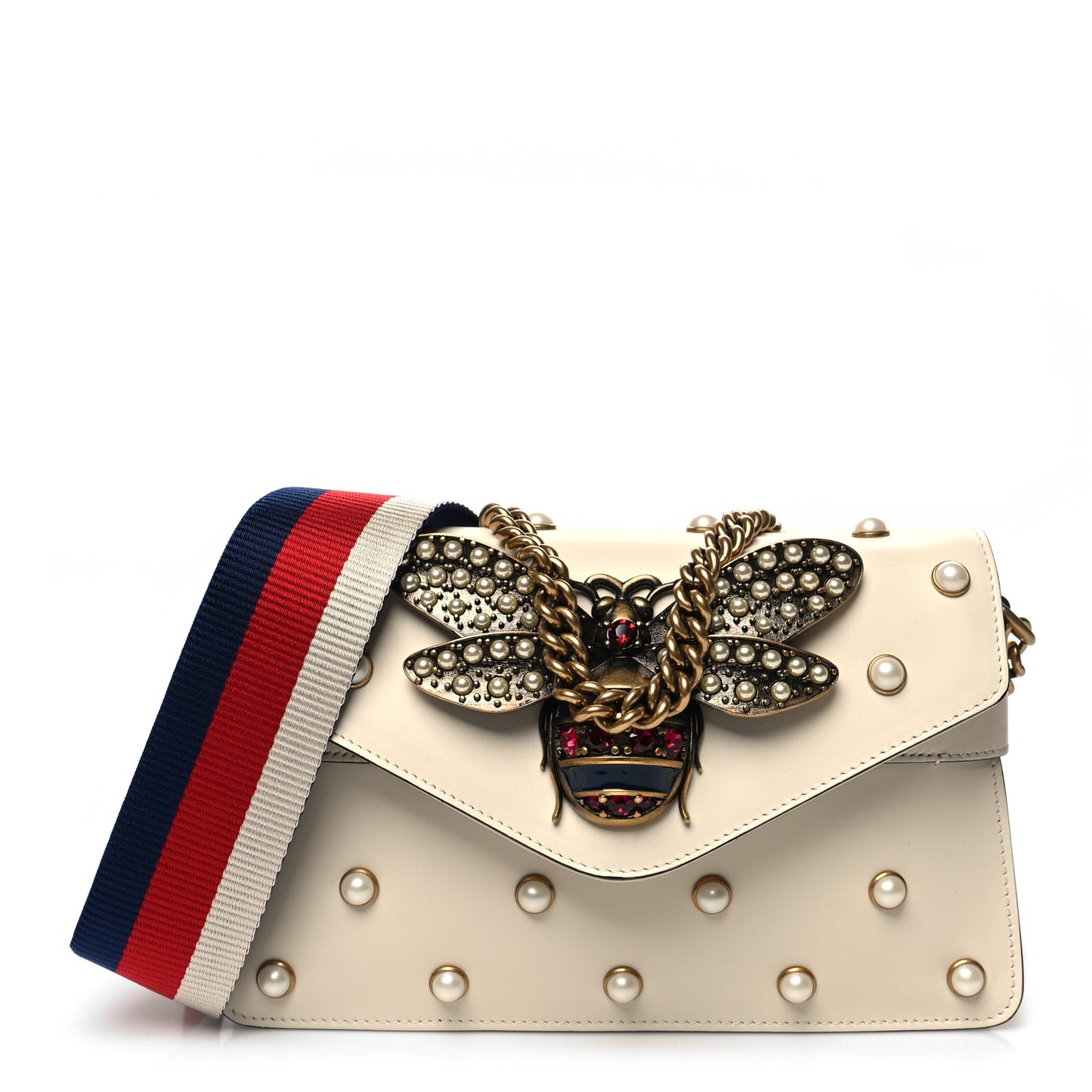 Nappa Pearl Studded Mini Queen Margaret Broadway Shoulder Bag Mystic White