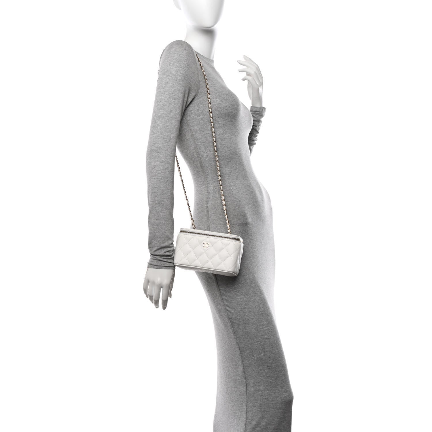 Chanel Caviar Quilted Small Vanity Case With Chain White 3 of 11