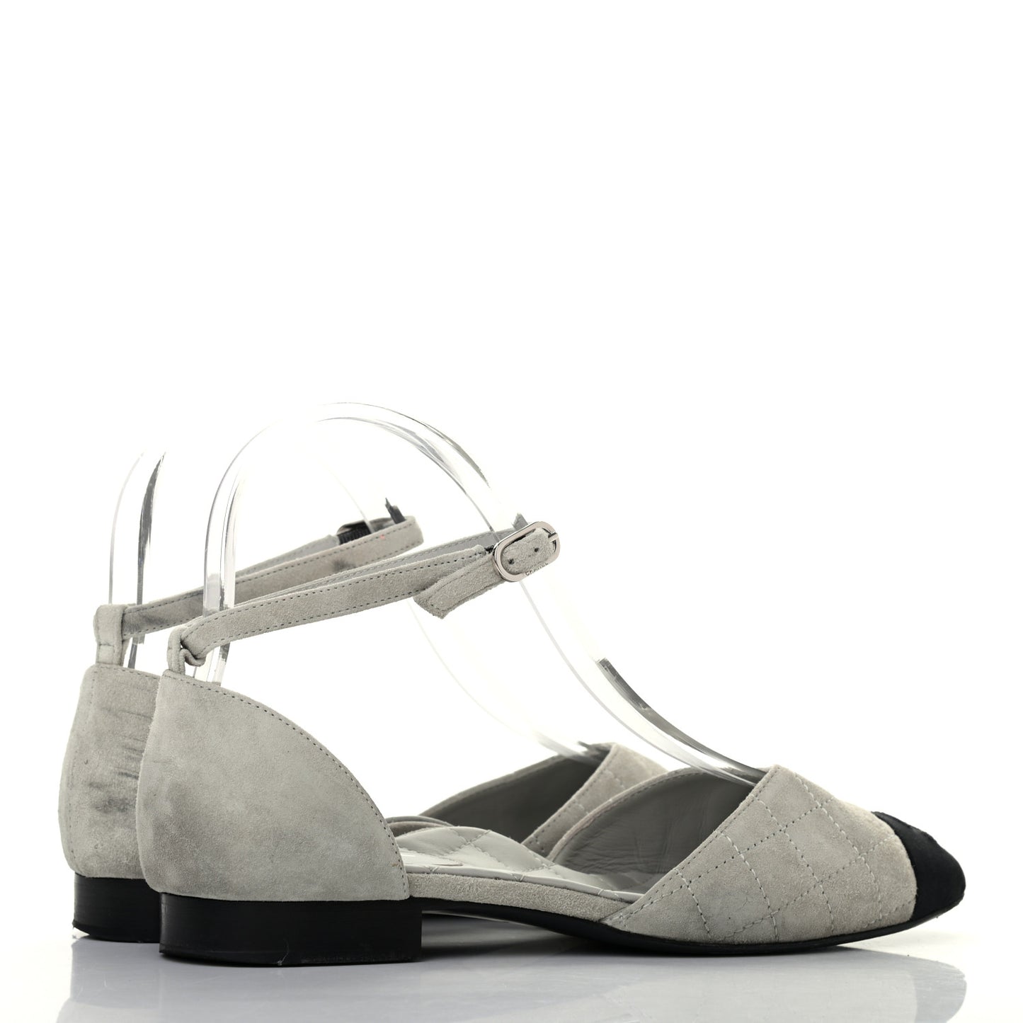 Suede Grosgrain Cap Toe CC Mary Jane Flats 36.5 Grey Black