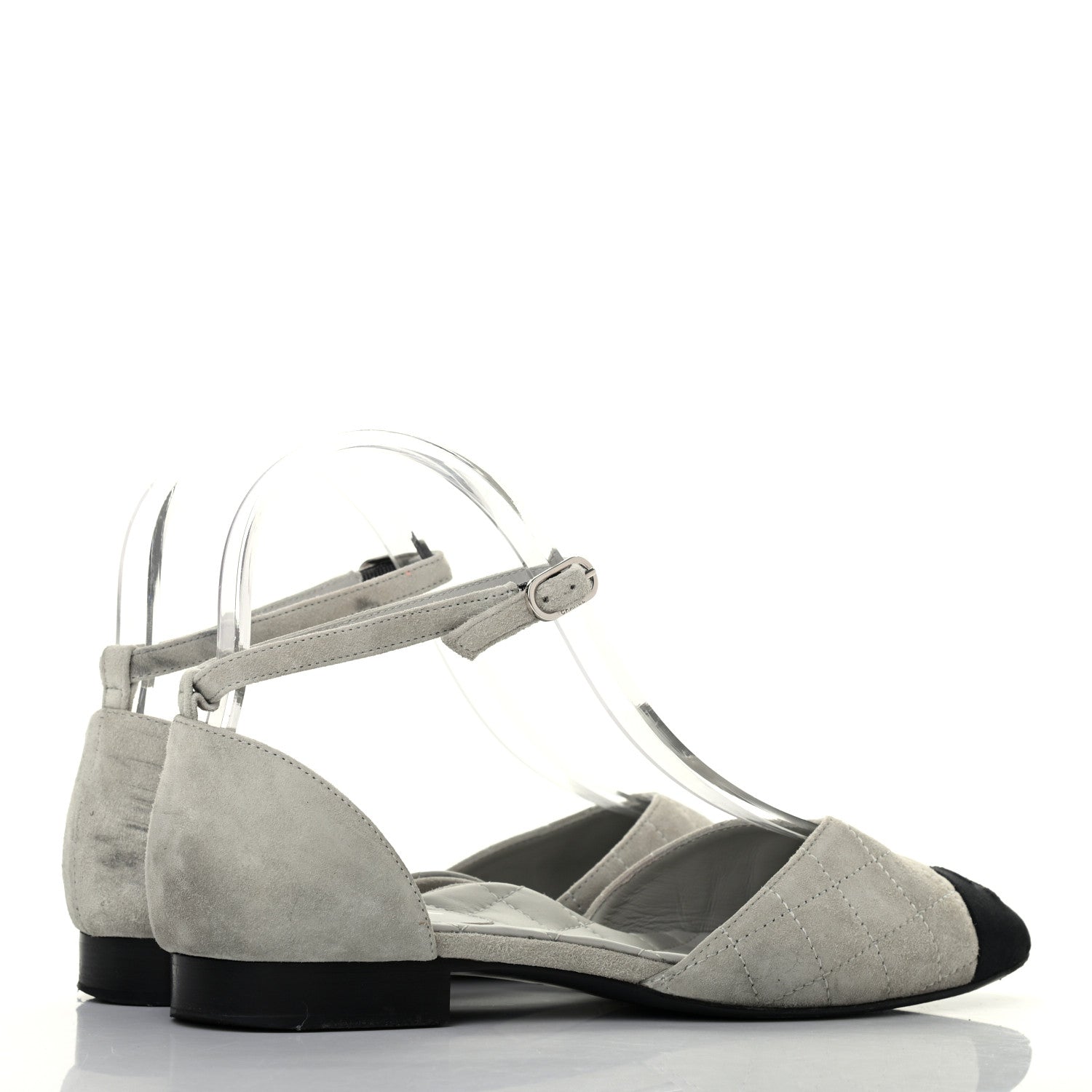 Chanel Suede Grosgrain Cap Toe CC Mary Jane Flats 36.5 Grey Black 3 of 6