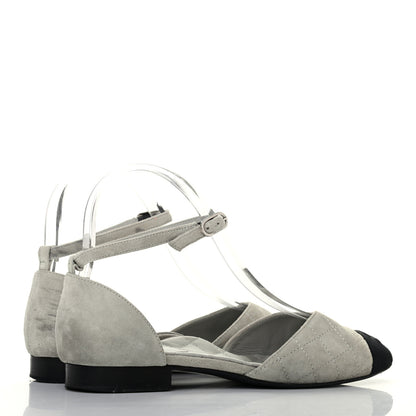 Chanel Suede Grosgrain Cap Toe CC Mary Jane Flats 36.5 Grey Black 3 of 6
