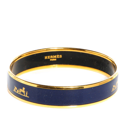 Hermes Enamel Printed Caleche Medium Bracelet 70 Navy Bleu 1 of 6