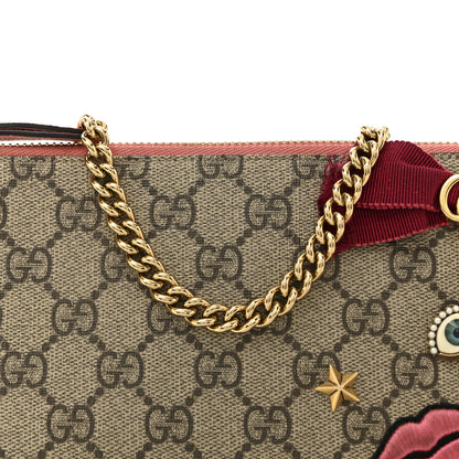 Gucci GG Supreme Monogram Face Embroidered Wrist Wallet Pink 8 of 14