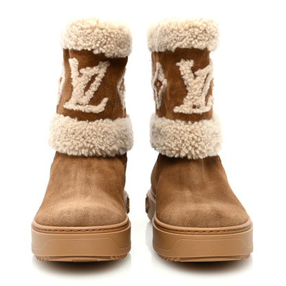 Louis Vuitton Suede Calfskin Shearling Snowdrop Flat Ankle Boot 37 Cognac 3 of 8