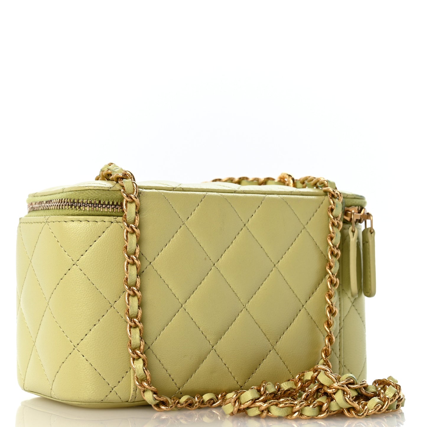 Lambskin Quilted Small Vanity Case With Chain Light Green