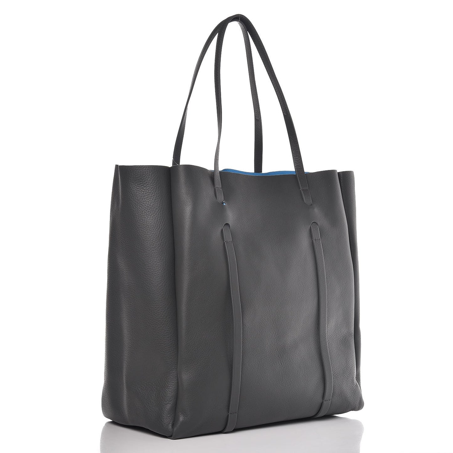 Veau Baltimore Double Sided Medium Everyday Tote Gris Fossile Bleu Turquoise
