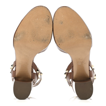 Valentino Garavani Pebbled Calfskin Rockstud Ankle Strap 60mm Sandals 37.5 Bright Cognac 5 of 10