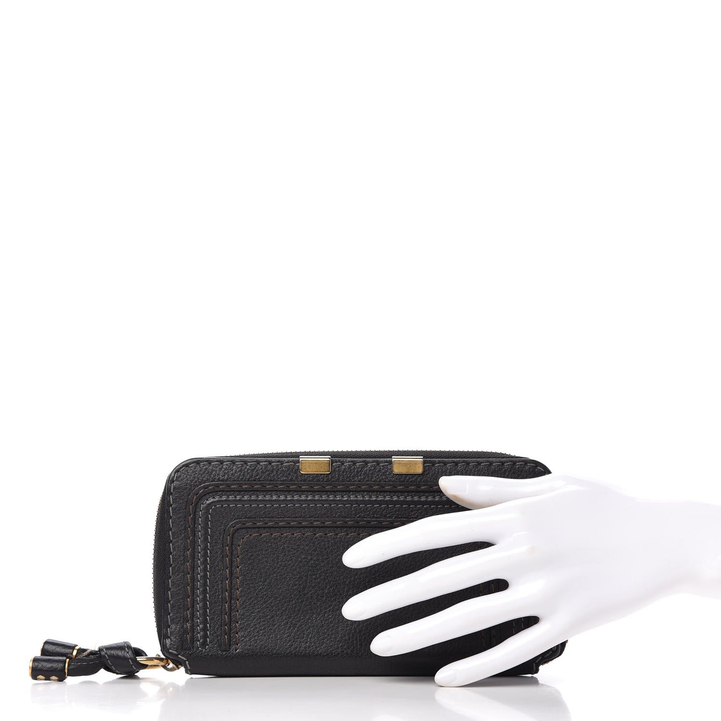 Grained Calfskin Marcie Long Zip Around Wallet Black
