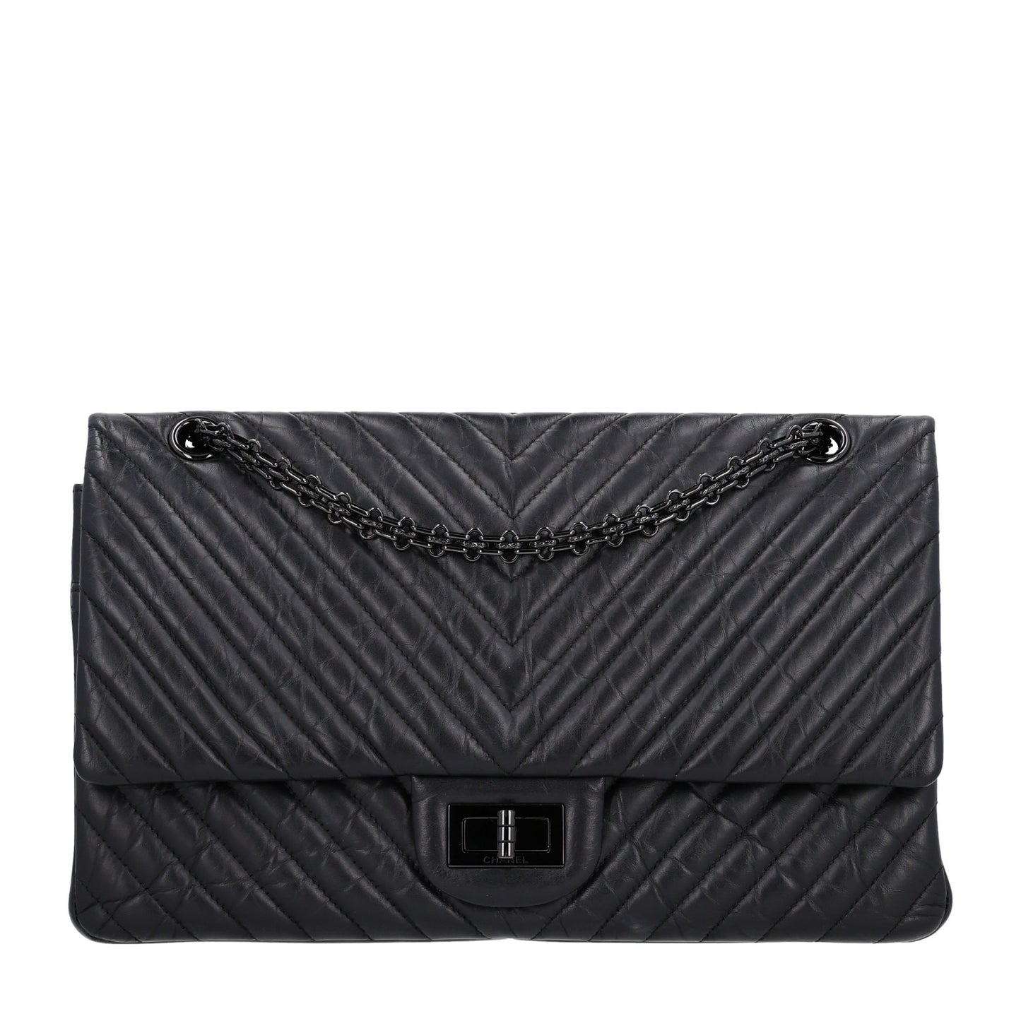 Aged Calfskin Chevron Quilted 2.55 Reissue 227 Flap So Black