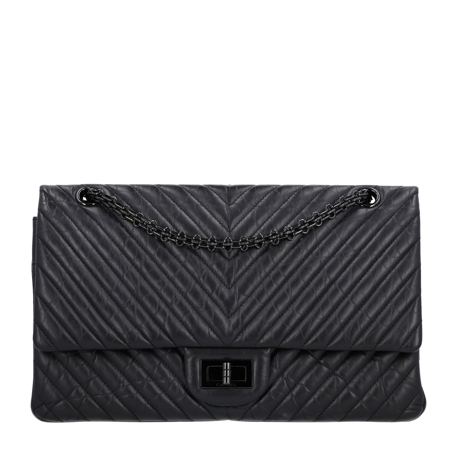 Chanel Aged Calfskin Chevron Quilted 2.55 Reissue 227 Flap So Black 1 of 10