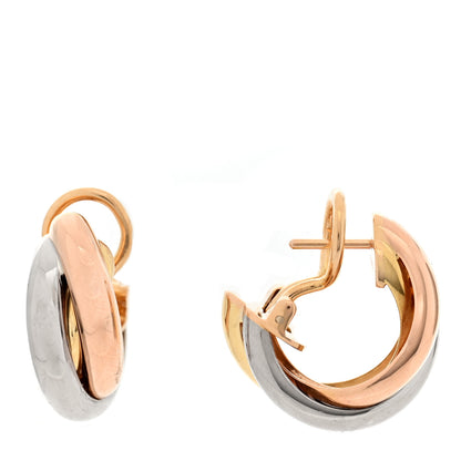 Cartier 18K Pink Yellow White Gold Classic Trinity Hoop Earrings 1 of 4