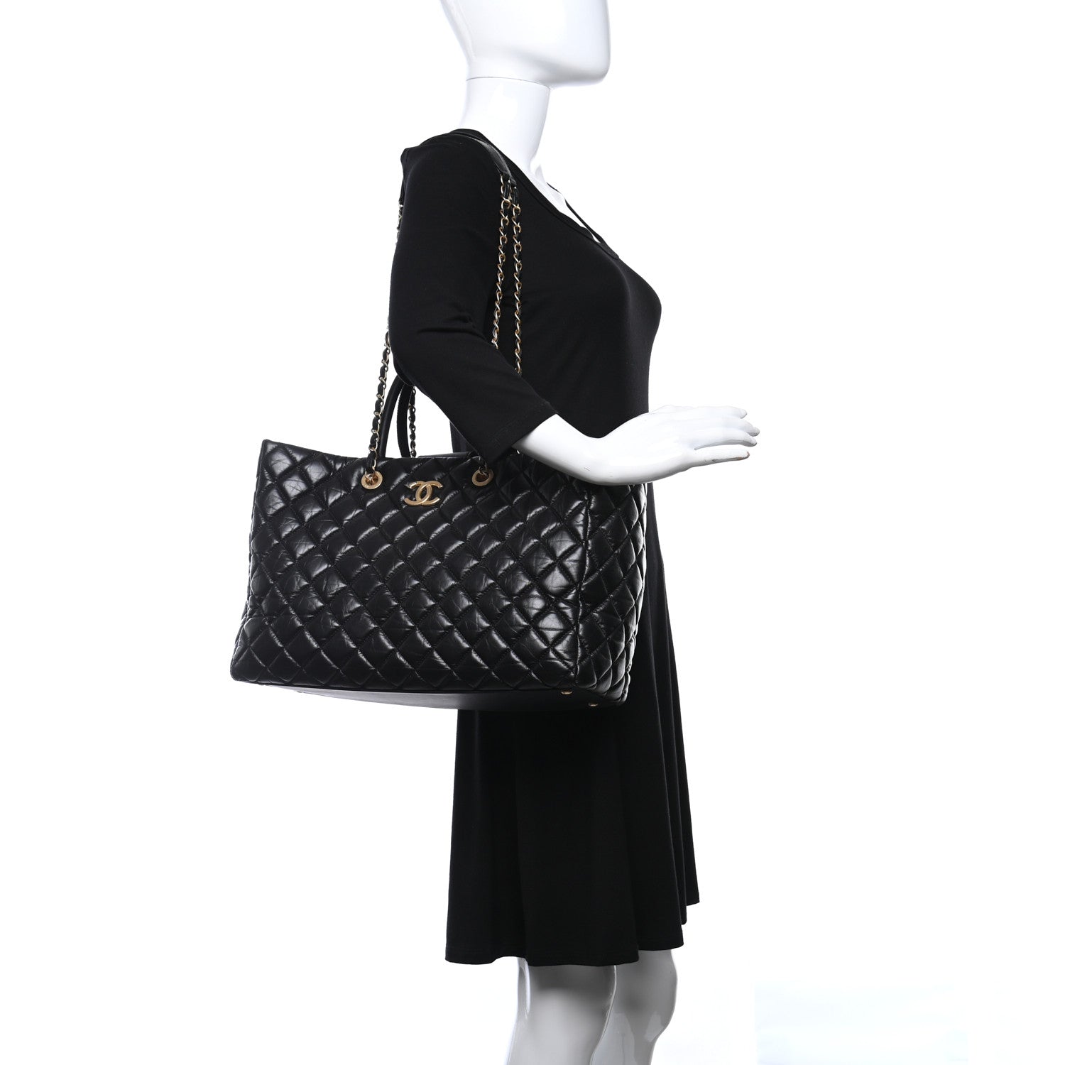 Chanel Aged Calfskin Quilted Large Coco Handle Shopping Tote Black 2 of 12