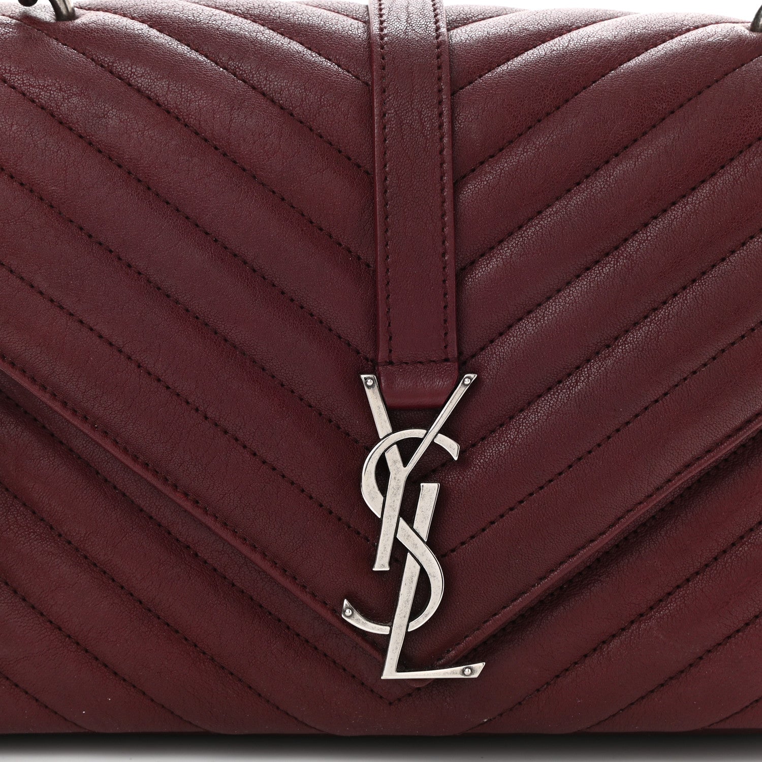 Saint Laurent Sheepskin Matelasse Chevron Monogram Medium College Bag Rouge Legion 10 of 13