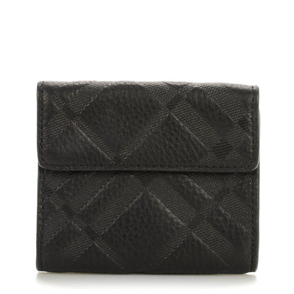 Burberry Signature Grain Calfskin Check Embossed Compact Wallet Black 1 of 8
