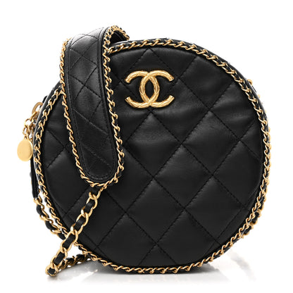 Chanel Lambskin Quilted Chain CC Round Clutch With Chain Black 1 of 10