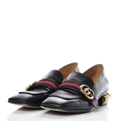 Gucci Betis Glamour Calfskin Web Pearl Embellished Peyton 35mm Loafer Pumps 39 Black 3 of 18