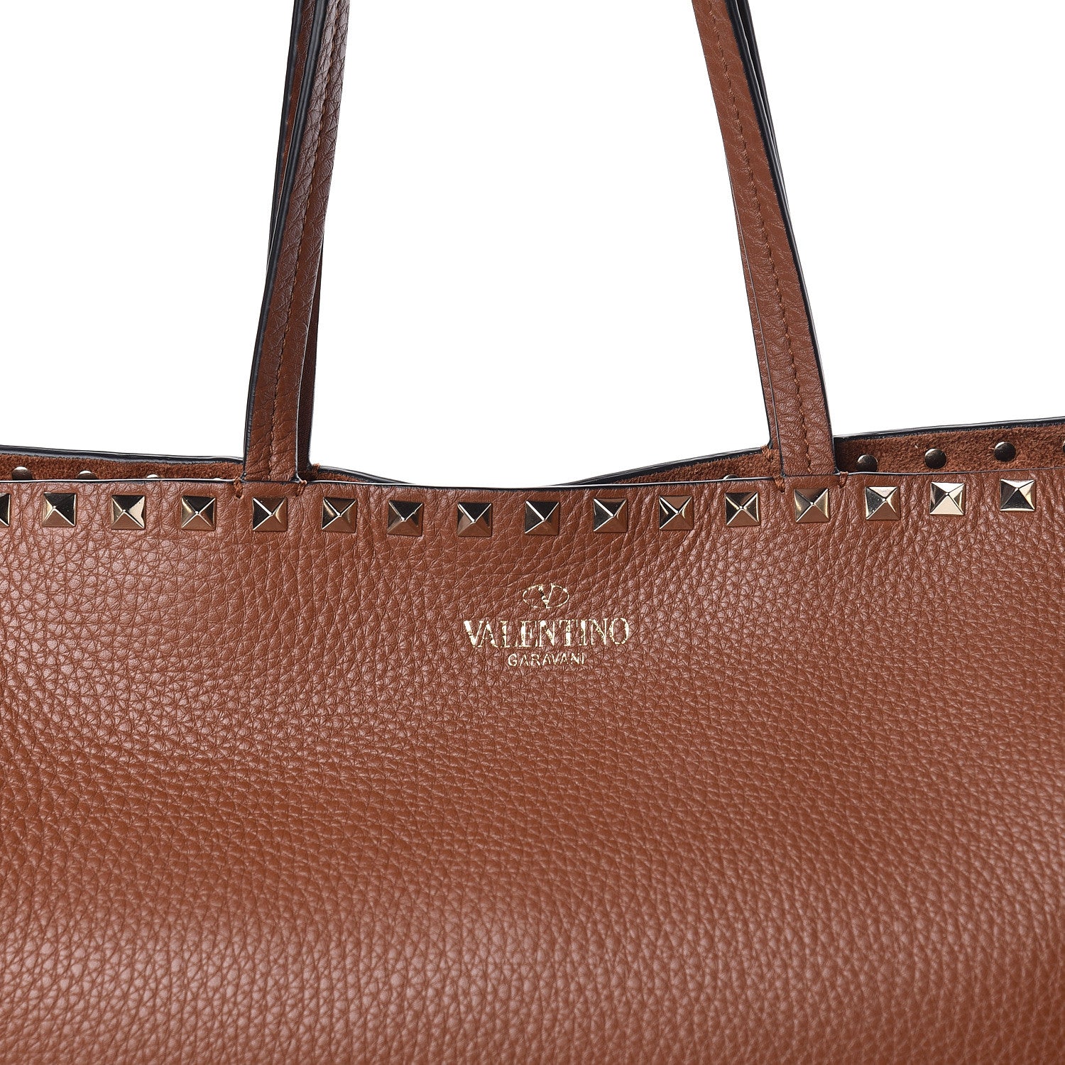 Valentino Garavani Grained Calfskin Rockstud Shoulder Tote Bright Cognac 7 of 9