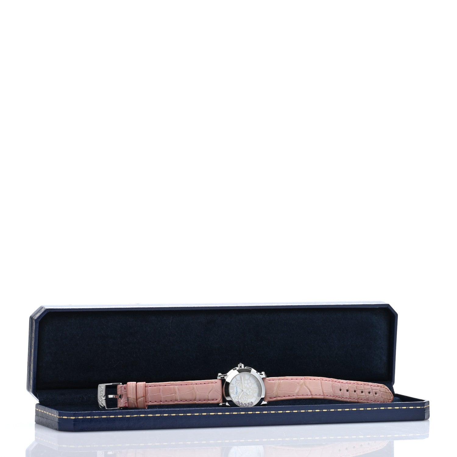 Chopard Stainless Steel Alligator Pink Sapphire Mother of Pearl 30mm Happy Sport Blossom Quartz Watch 5 of 5