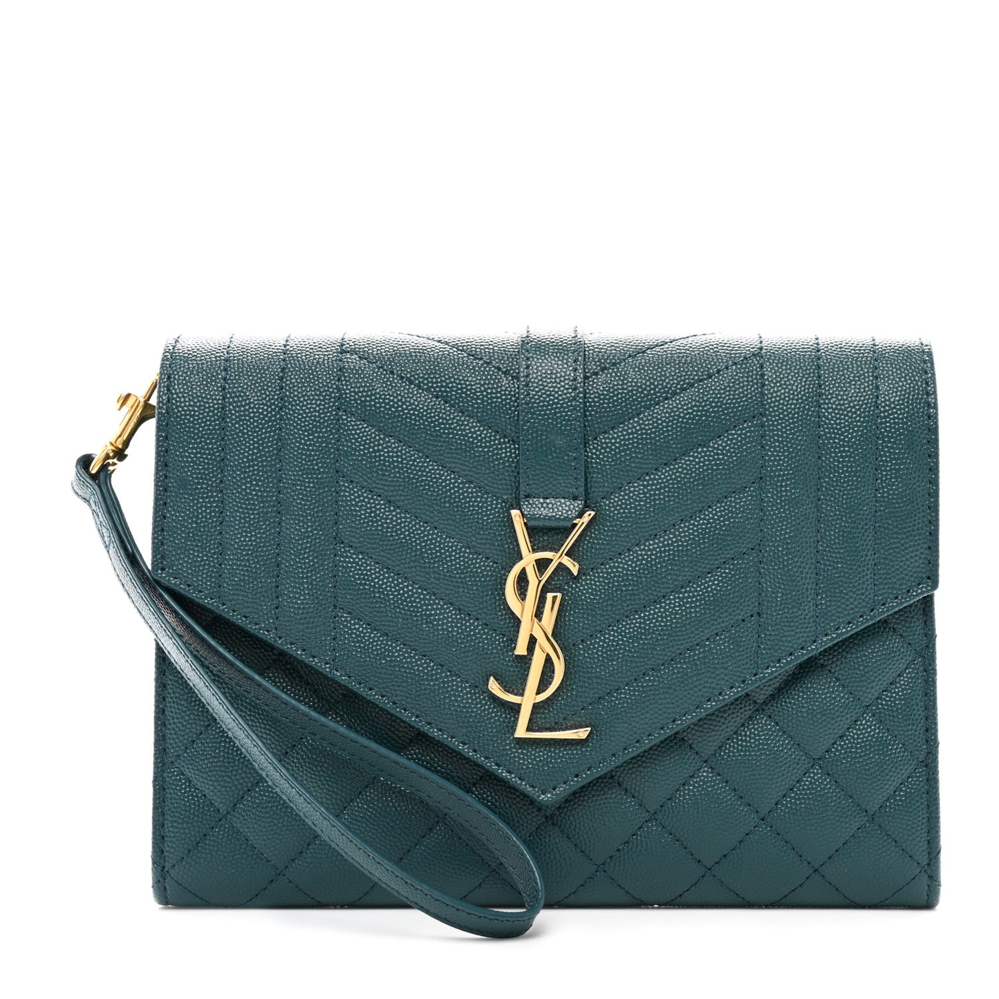 Grain De Poudre Textured Mixed Matelasse Triquilt Monogram Clutch Sea Turquois