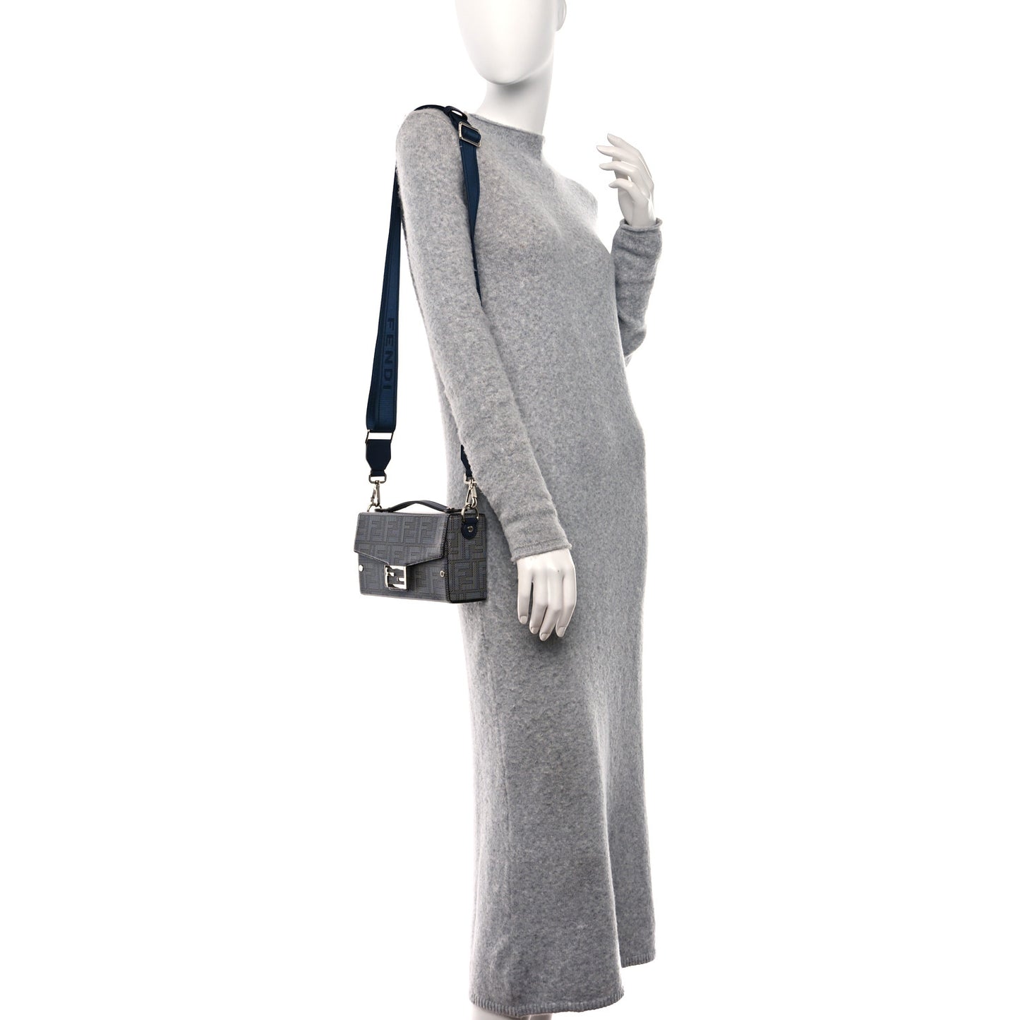 Vitello King FF Lines Embossed Bi-Color Baguette Soft Trunk Ghiaia Blue Mirto