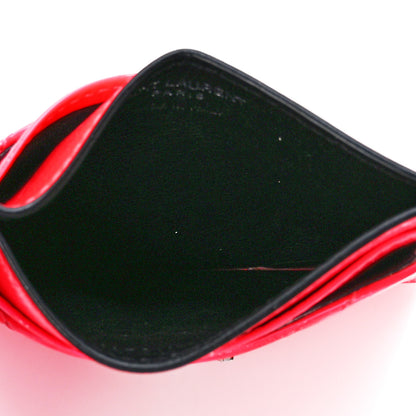 Saint Laurent Grain De Poudre Matelasse Chevron Monogram Credit Card Case Neon Pink 5 of 11