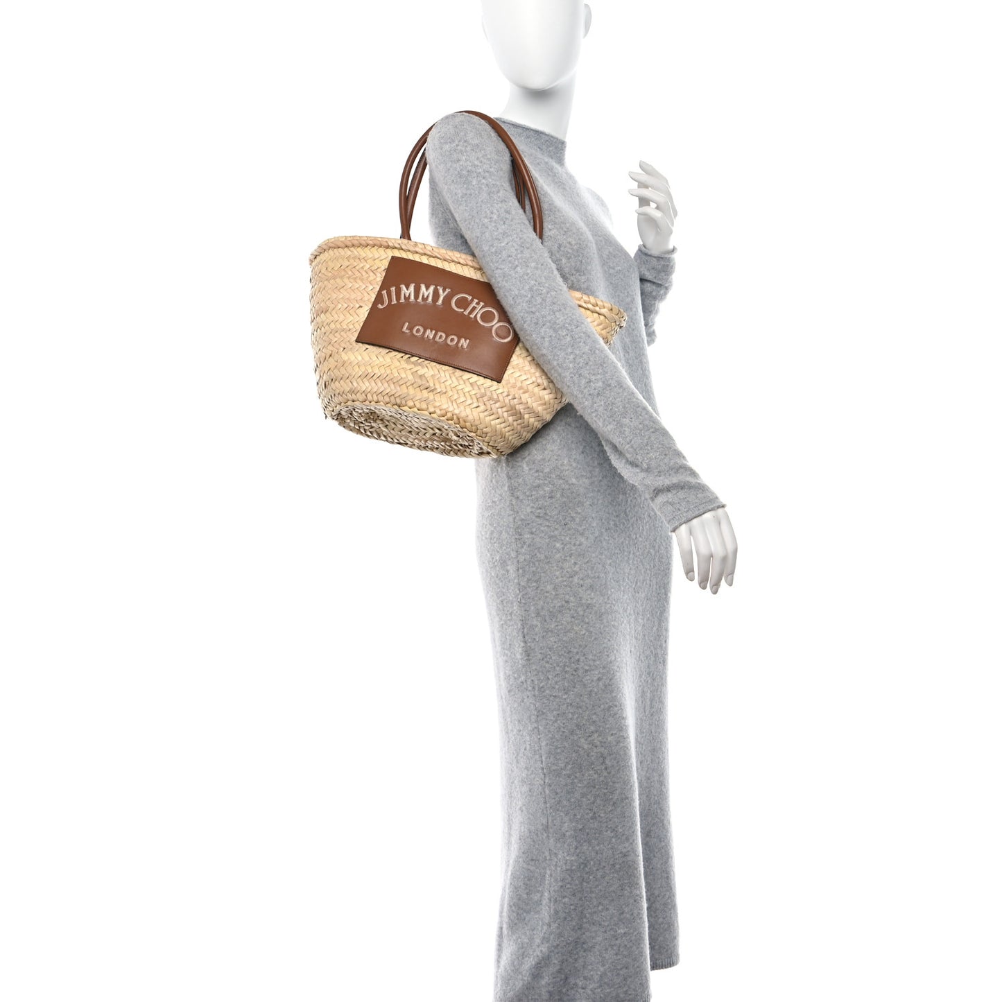 Raffia Logo Basket Tote Natural Brown