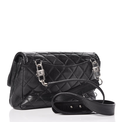 Chanel Shiny Goatskin Quilted Large Double Carry Waist Chain Flap Black 4 of 10