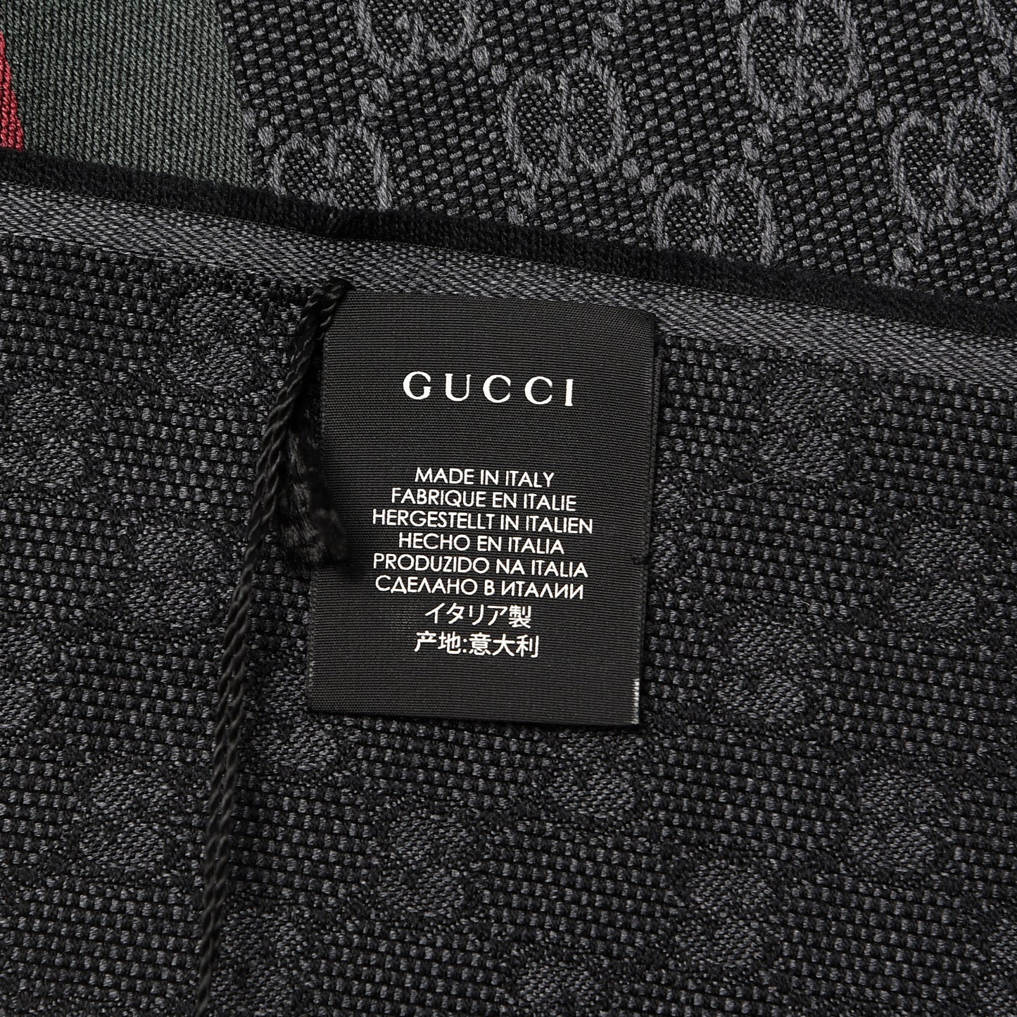 Wool Silk GG Monogram Web Verbier Fringe Scarf Black