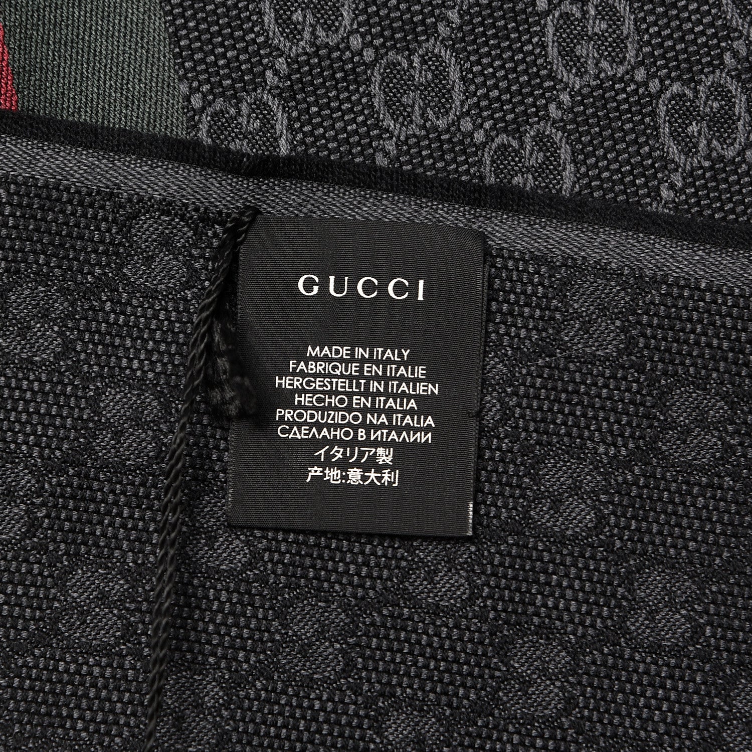 Gucci Wool Silk GG Monogram Web Verbier Fringe Scarf Black 4 of 5