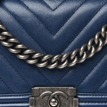 Chanel Caviar Chevron Quilted Medium Boy Flap Navy 8 of 10