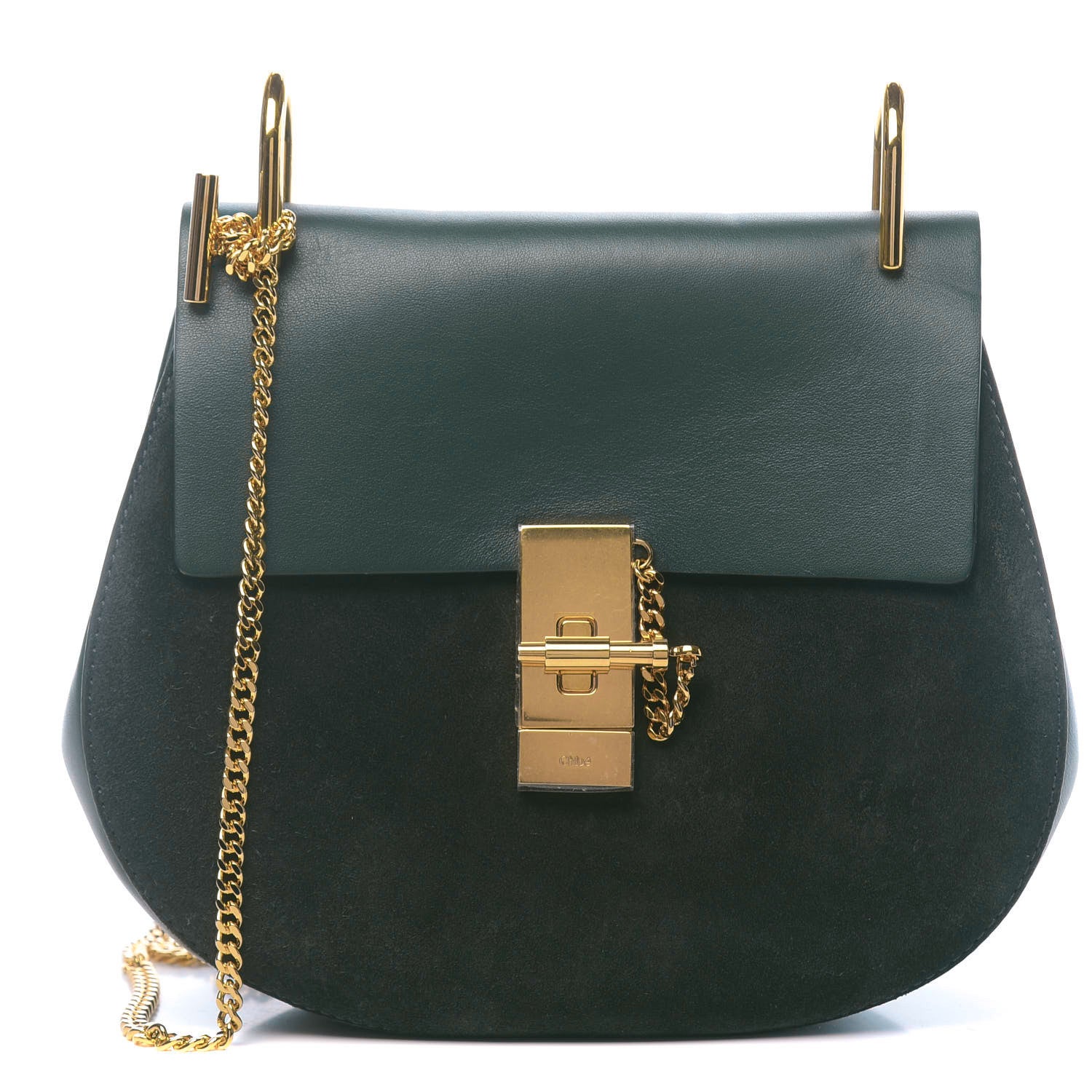 Chloe Suede Smooth Calfskin Drew Shoulder Bag Intense Green 1 of 11