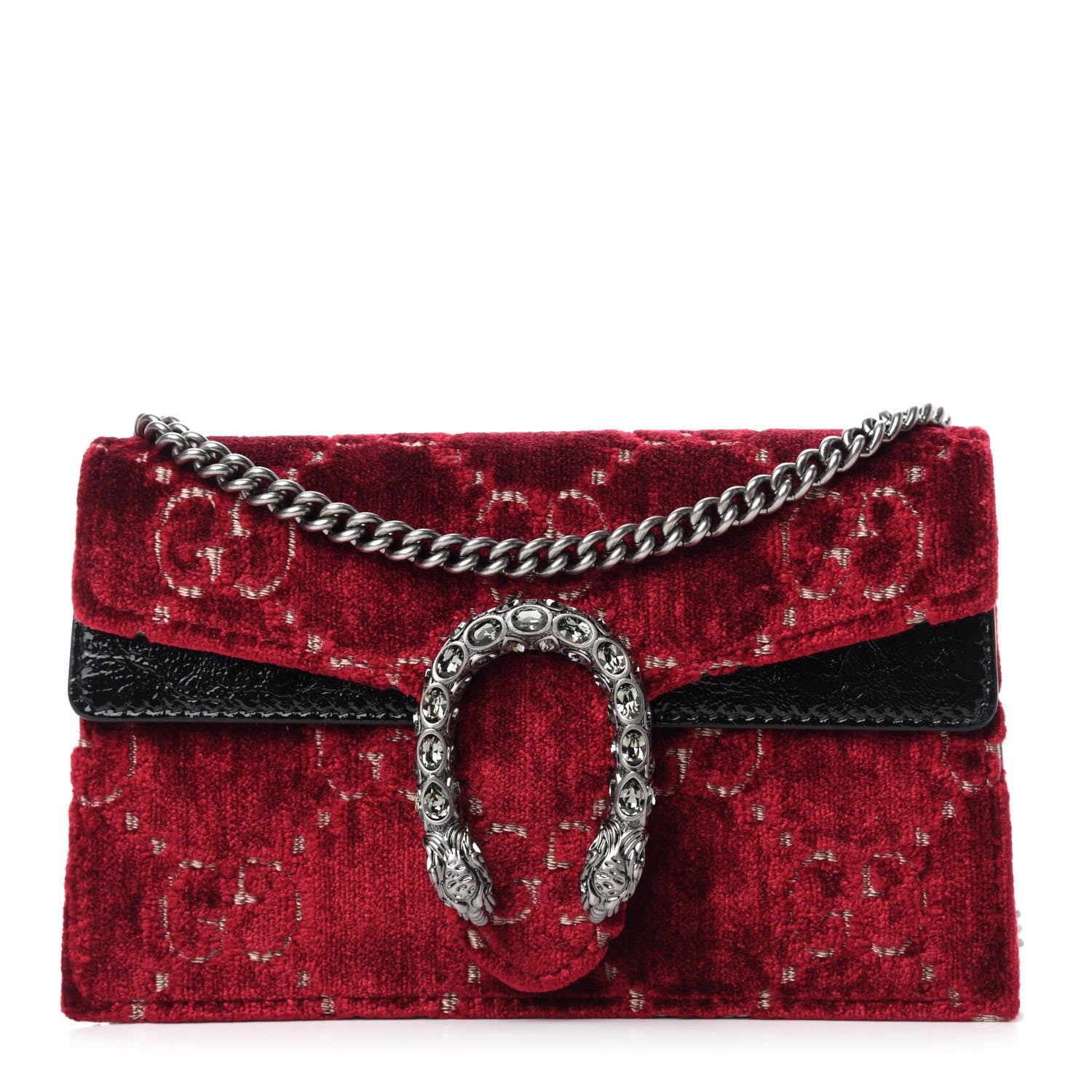 Gucci Velvet GG Monogram Super Mini Dionysus Shoulder Bag Red Cipria Black 1 of 9