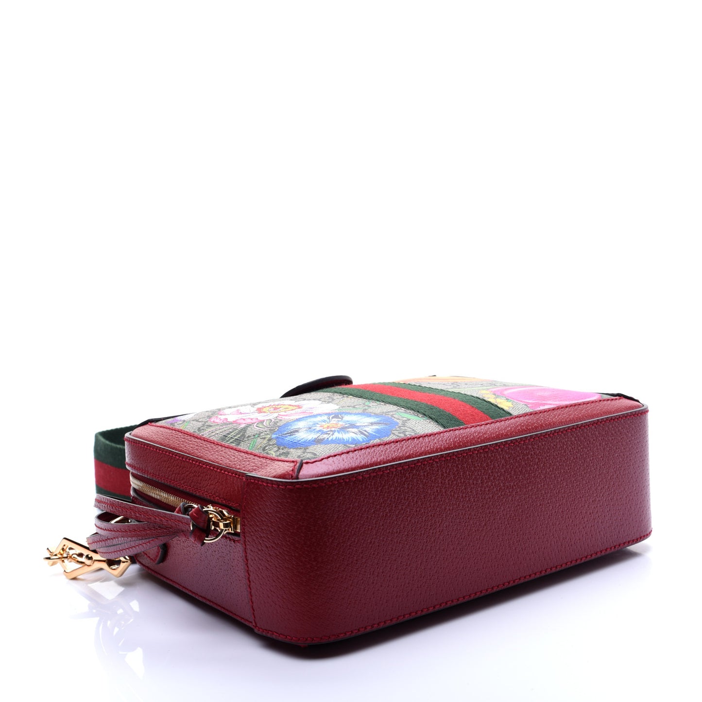 GG Supreme Monogram Flora Web Small Ophidia Top Handle Shoulder Bag Hibiscus Red