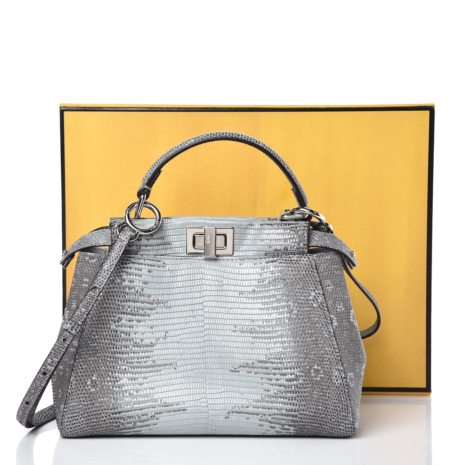 Fendi Lizard Togo Shiny Nappa Mini Peekaboo Iconic Satchel Pale Blue 11 of 11