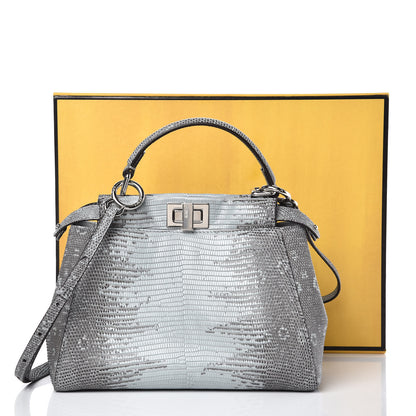 Fendi Lizard Togo Shiny Nappa Mini Peekaboo Iconic Satchel Pale Blue 11 of 11
