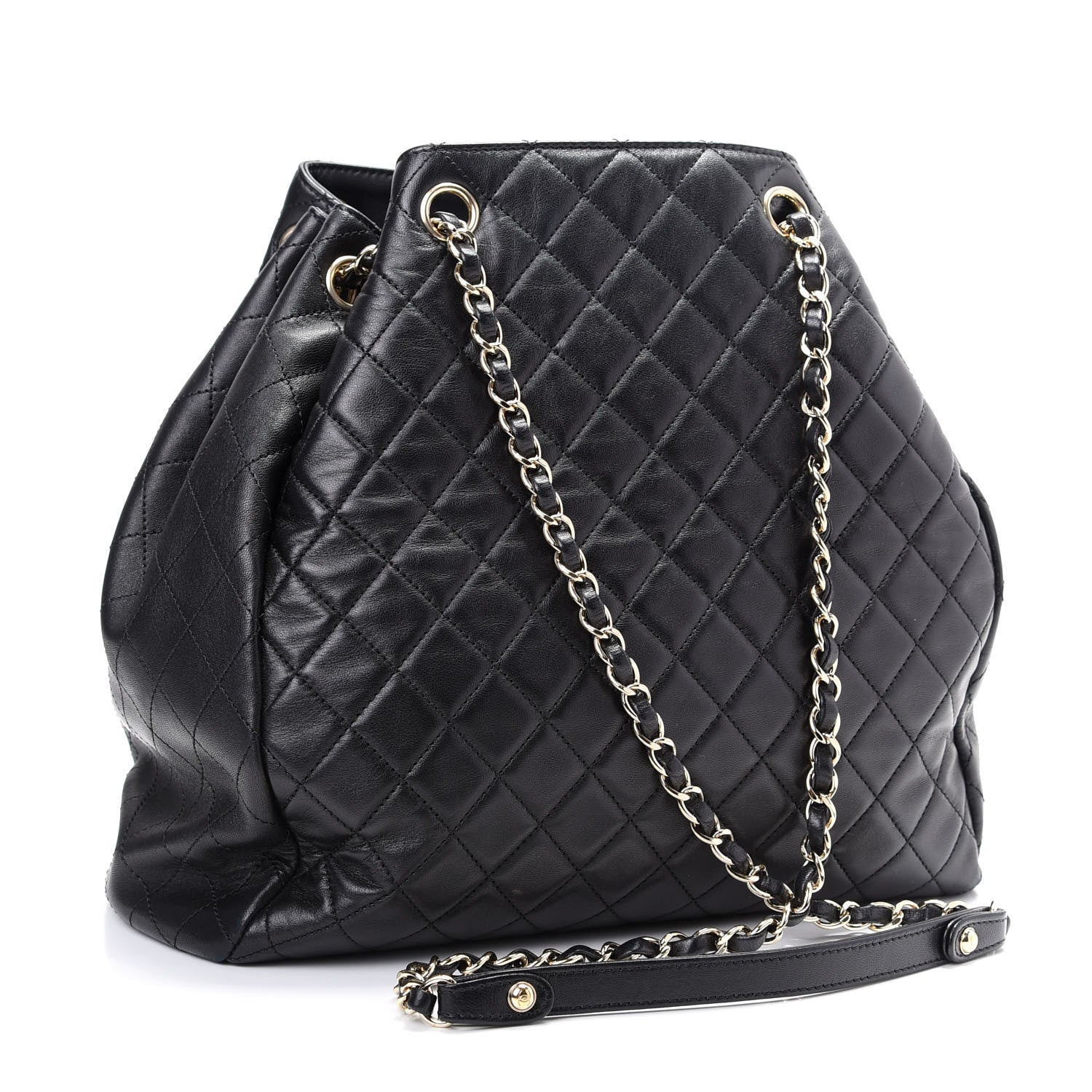 Chanel Lambskin Quilted Large Drawstring Bag Black 3 of 9