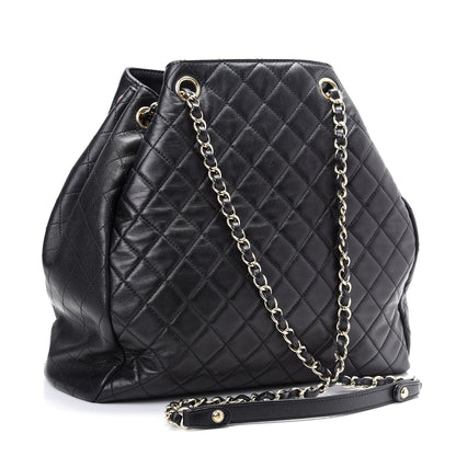 Chanel Lambskin Quilted Large Drawstring Bag Black 3 of 9