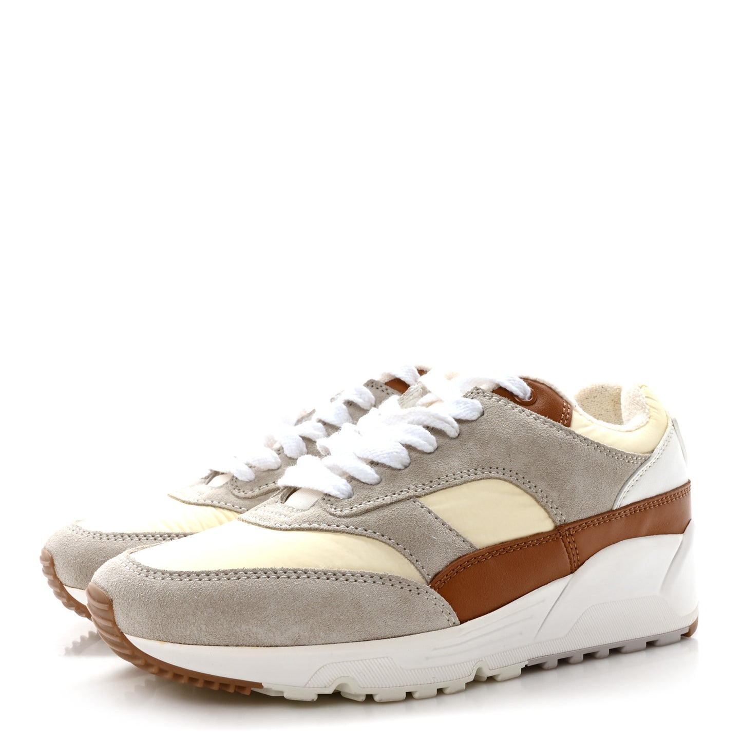 Nylon Calfskin Suede Bump Low Top Sneakers 37.5 White Grey Cuoio