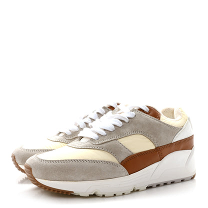Saint Laurent Nylon Calfskin Suede Bump Low Top Sneakers 37.5 White Grey Cuoio 4 of 9