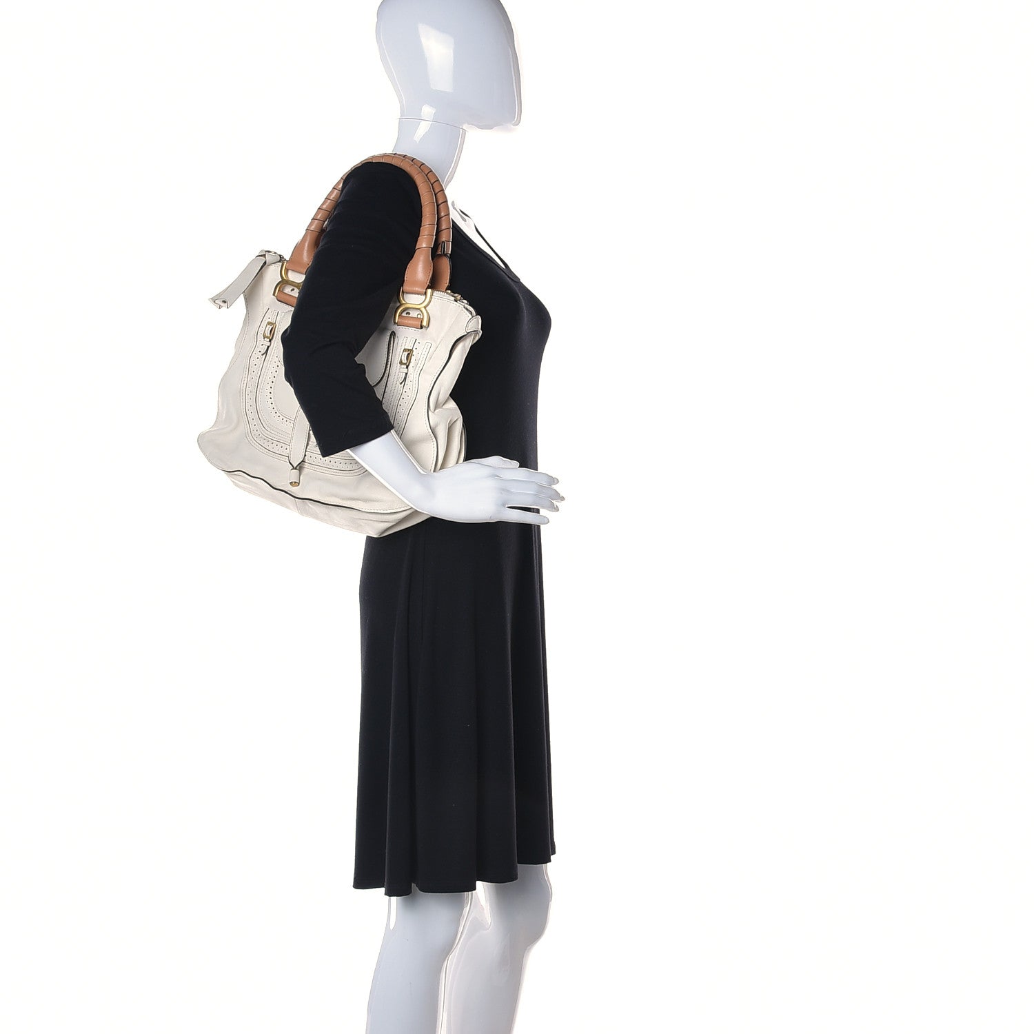 Chloe Calfskin Perforated Medium Marcie Animation Satchel Porcelain 2 of 17