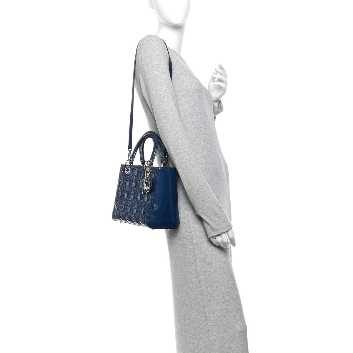 Christian Dior Patent Cannage Medium Lady Dior Blue 2 of 10