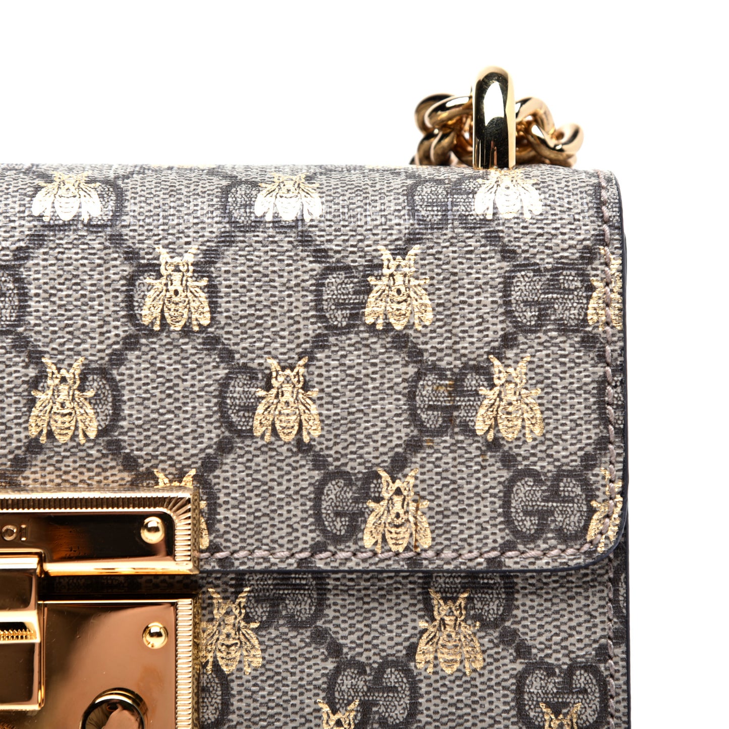 GG Supreme Monogram Bees Small Padlock Shoulder Bag Black
